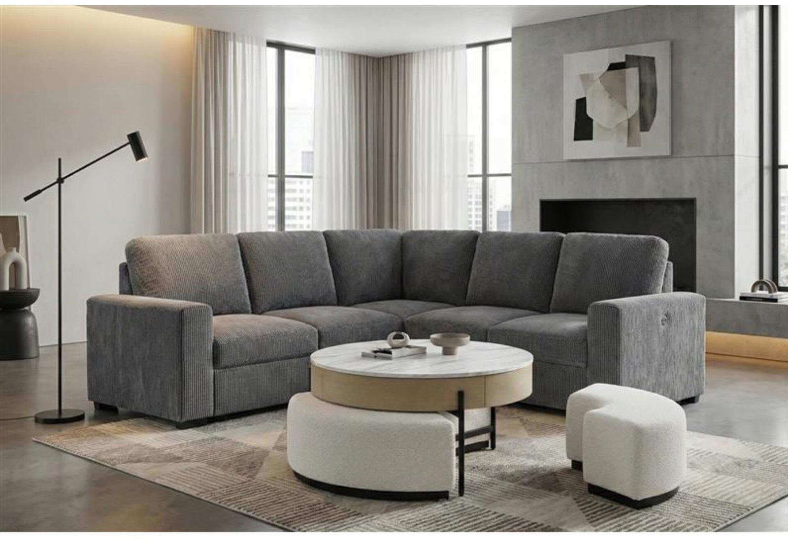 T42 NATURAL COFFEE TABLE WITH 3 STOOLS