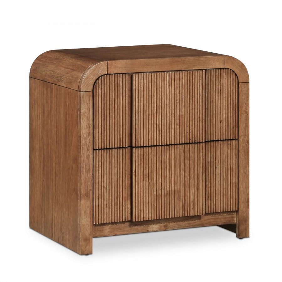 Fluted Solid Wood And Oak Veneer Nightstand