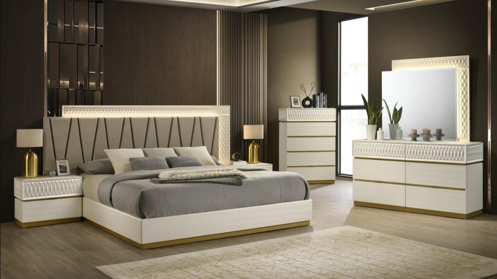 STANLEY QUEEN 5 PC BEDROOM SET IN CHAMPAGNE