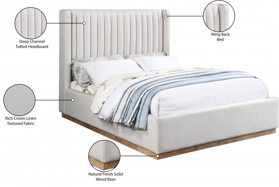 Logan Linen Textured Fabric Upholstered Bed - Image 9