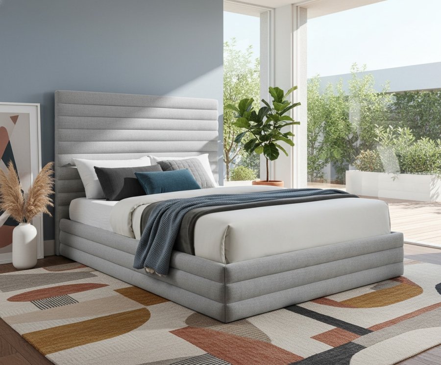 Maxwell Linen Textured Fabric Upholstered Bed - Image 2