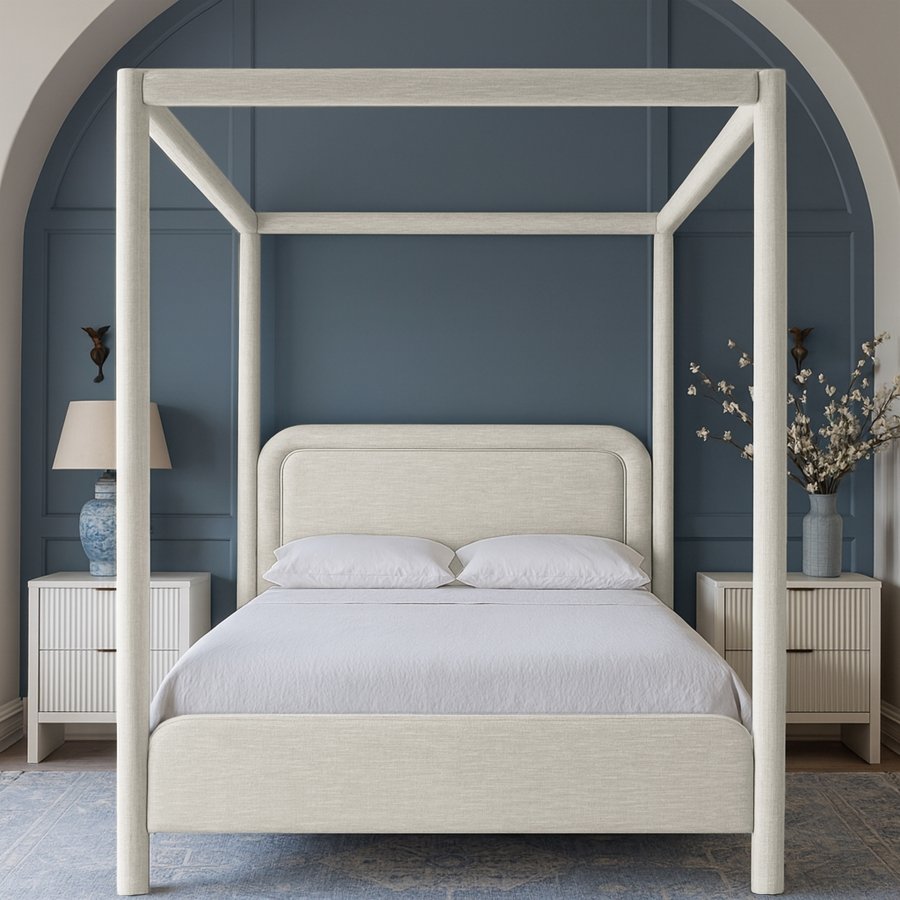 Salina Linen Textured Fabric Upholstered Bed - Image 2