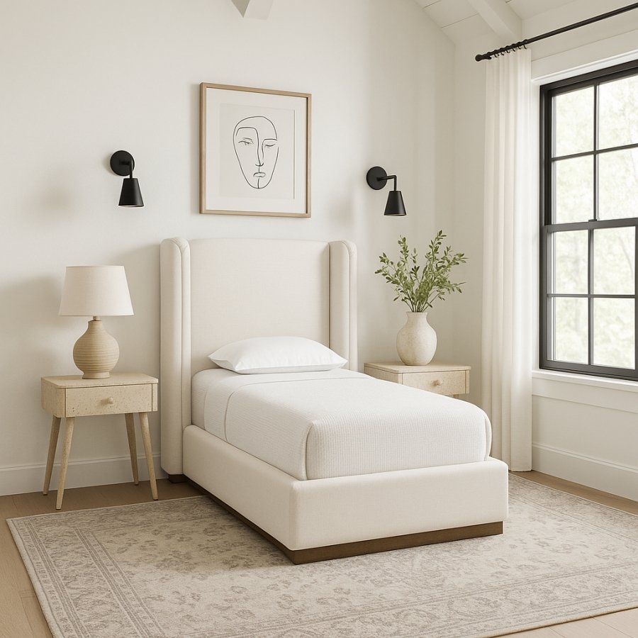 Solange Linen Textured Fabric Upholstered Twin Bed - Image 2