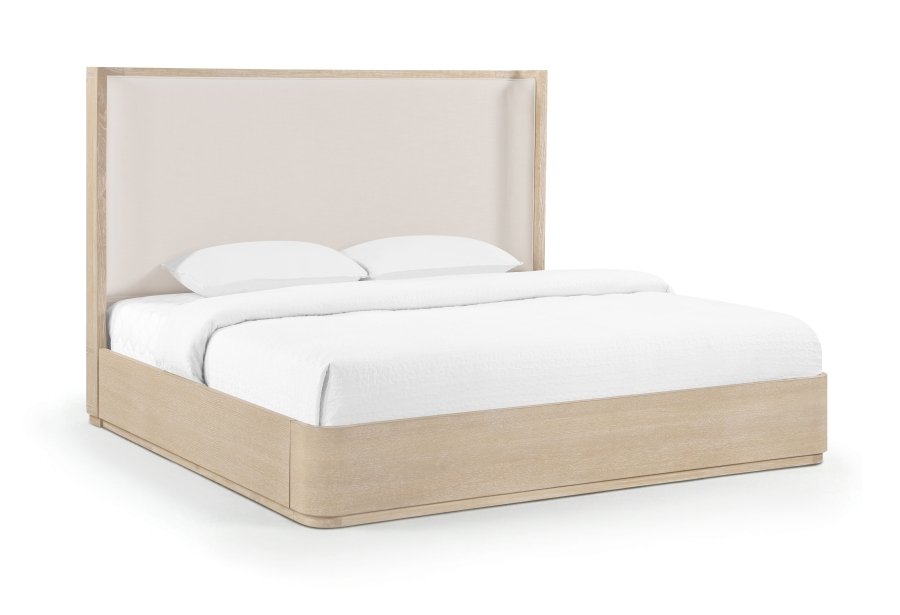 Tiberio Solid Wood And Linen Textured Fabric Bed