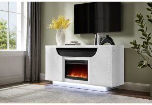 AILEEN WHITE 66″ ENT UNIT W/LED, SPEAKERS, CRYSTAL AND POP-UP DOORS
