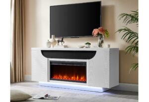 AILEEN WHITE 76″ ENT UNIT W/LED, SPEAKERS, CRYSTAL AND POP-UP DOORS
