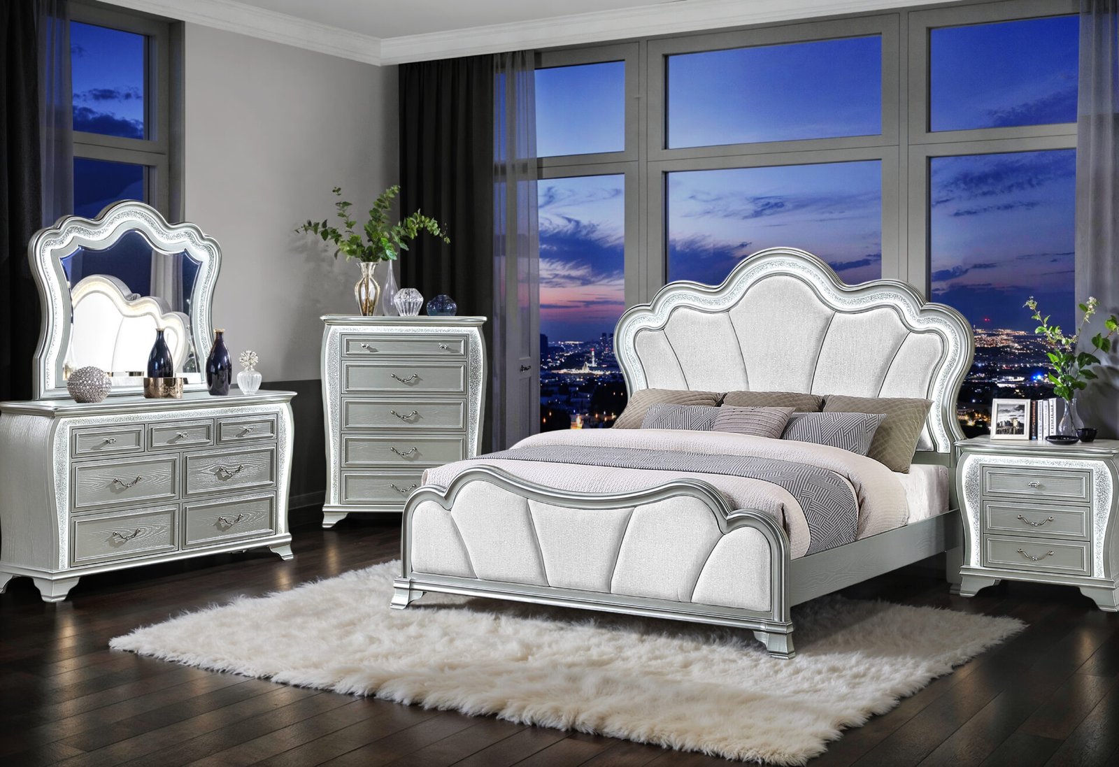 ARIA SILVER KING BED WITH LED - Image 4