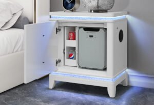 ALINA WHITE NIGHTSTAND WITH COOLER, LED, SPEAKER AND USB