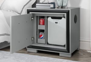 AMELIA GREY/BLACK NIGHTSTAND WITH COOLER AND SPEAKER