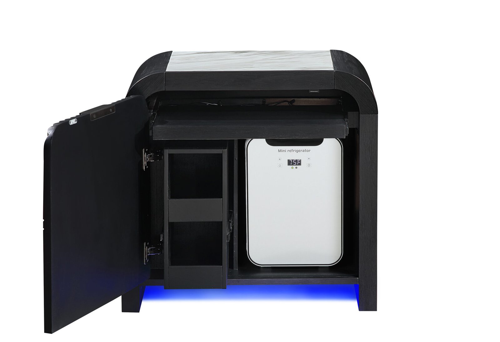 BECKETT-WHTBLK-NS-WFRIDGE-2.jpg BECKETT WHITE/BLACK NIGHTSTAND WITH LED, COOLER AND SPEAKER - Image 2