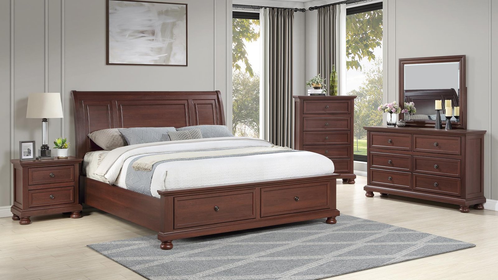 BOSTON QUEEN 5 PC BEDROOM SET IN WALNUT