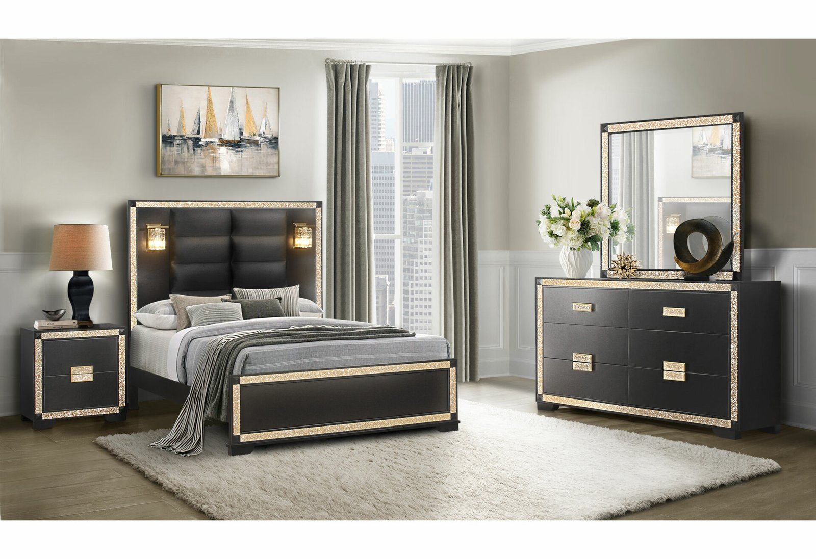 BLAKE BLACK KING BED WITH LAMPS - Image 4