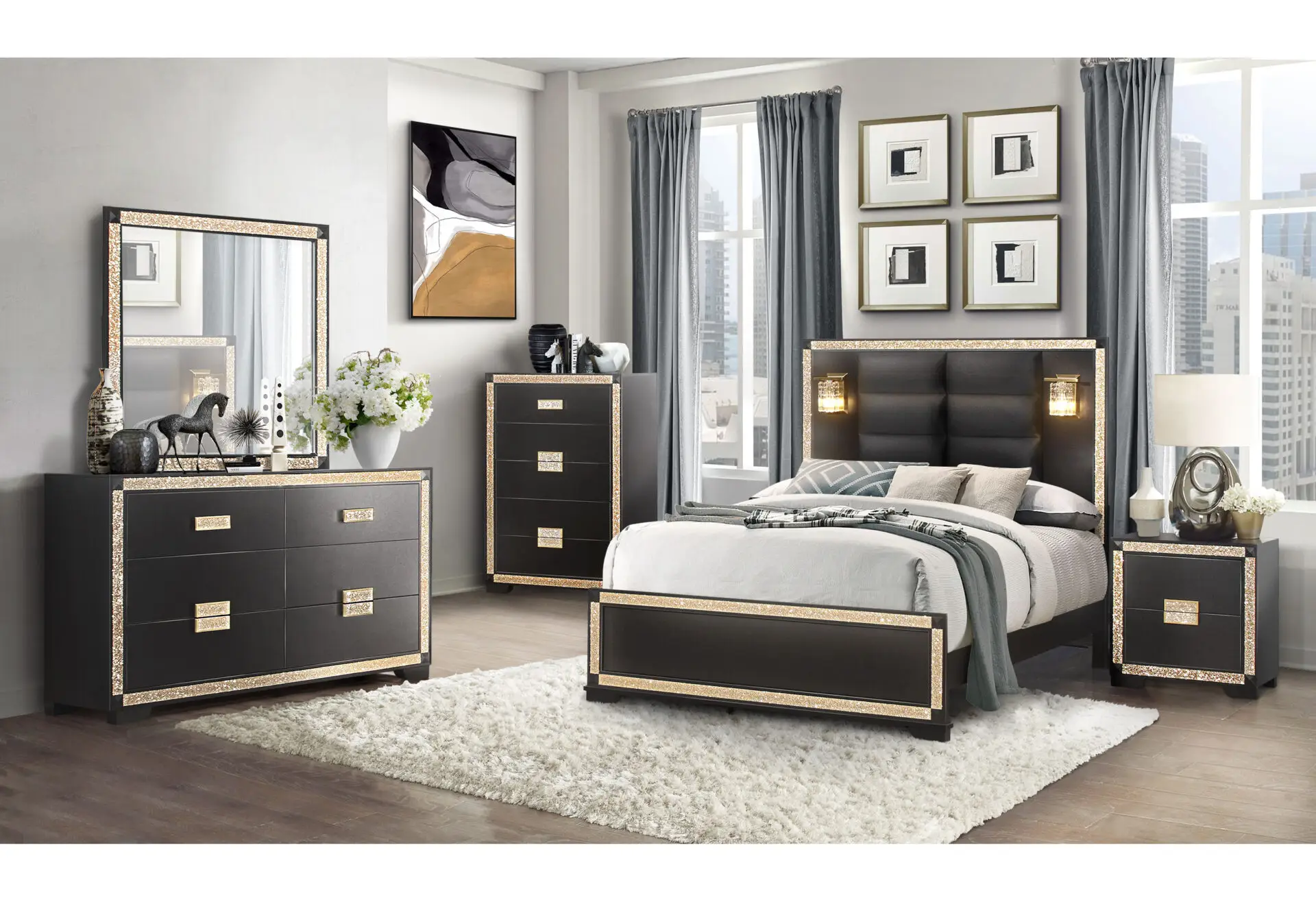 BLAKE BLACK FULL BED WITH LAMPS - Image 3