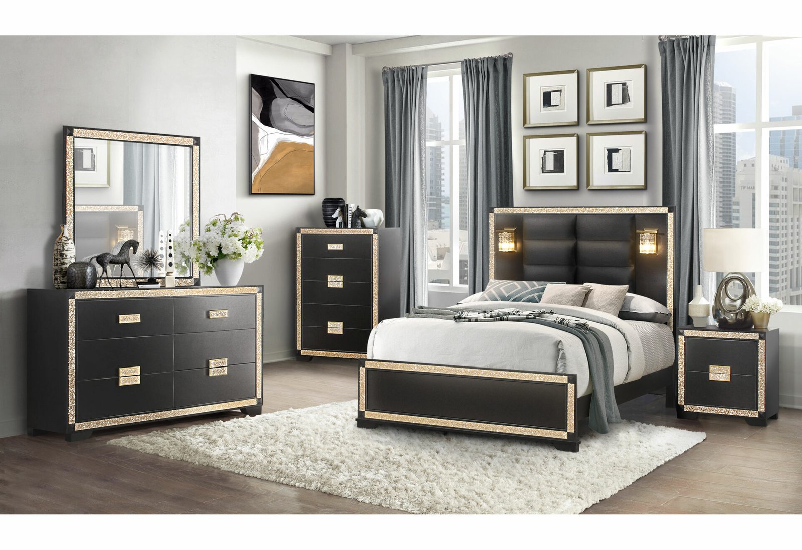 BLAKE BLACK KING BED WITH LAMPS - Image 3