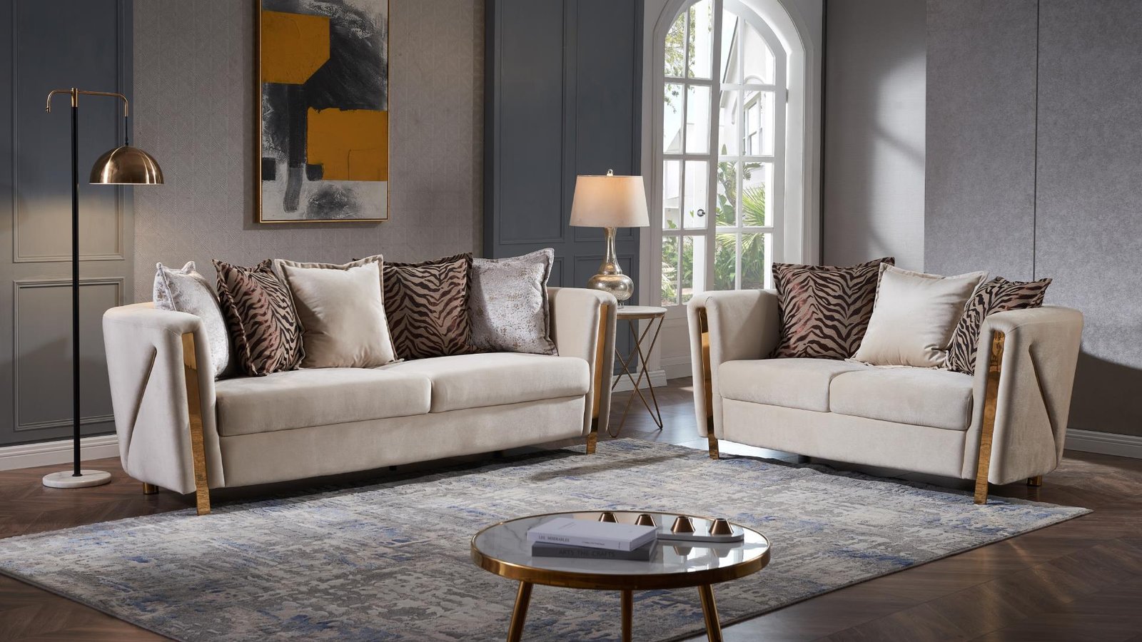CHANELLE 2 PC Living Room Sets IN BEIGE