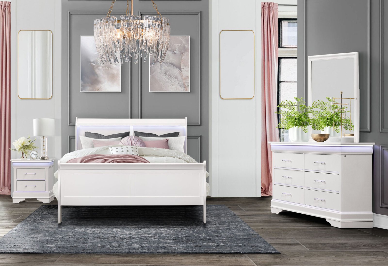 CHARLIE WHITE QUEEN BED WITH LED - Image 3