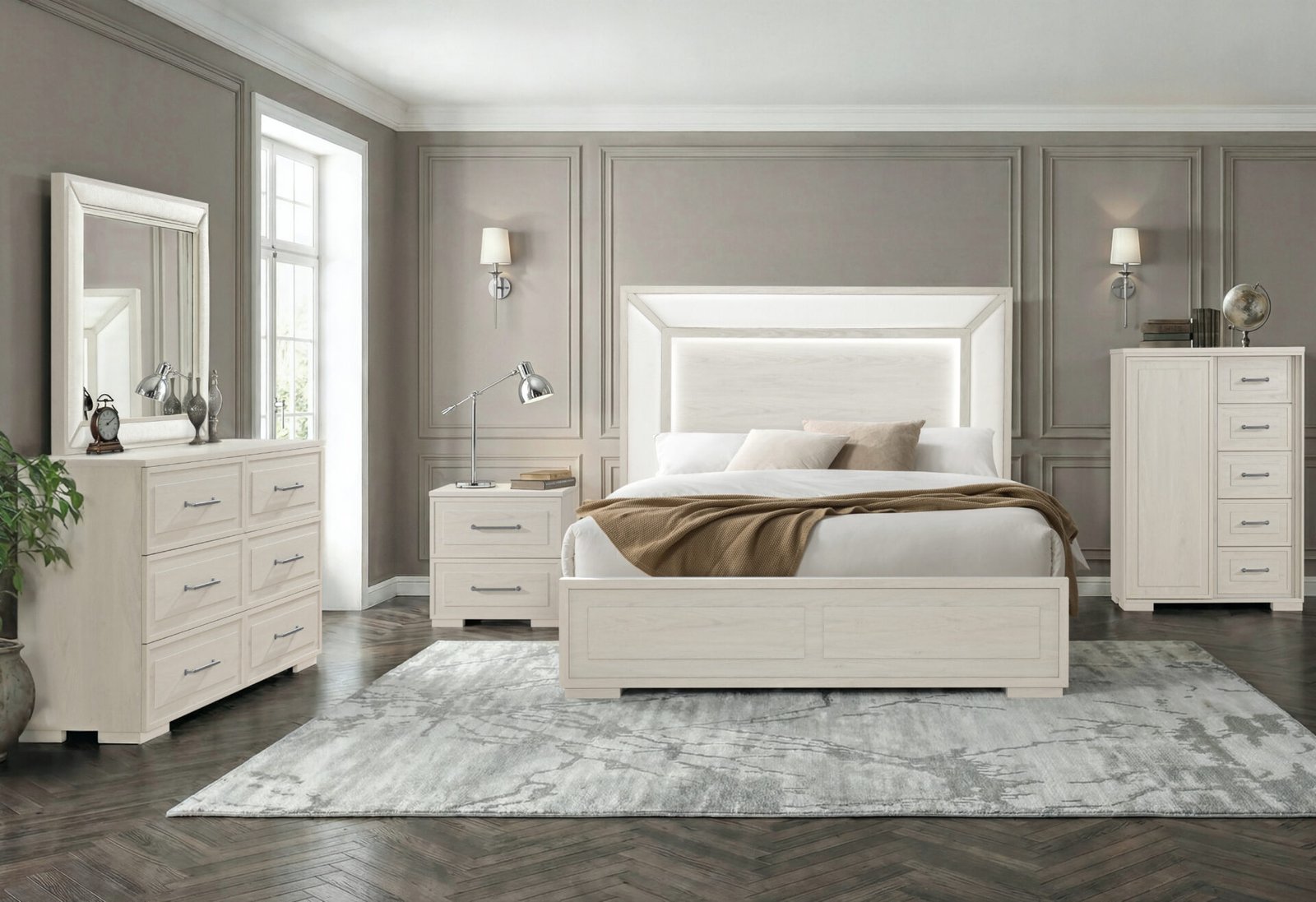 CLARA BEIGE KING BED WITH LED - Image 4