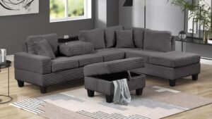 COZY SECTIONAL SOFA WITH OTTOMAN GRAY
