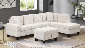 COZY SECTIONAL SOFA WITH OTTOMAN CREAM