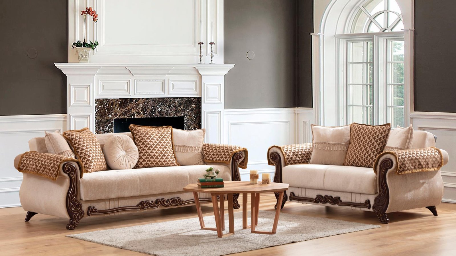 CARMEN 2 PC Living Room Sets IN BEIGE