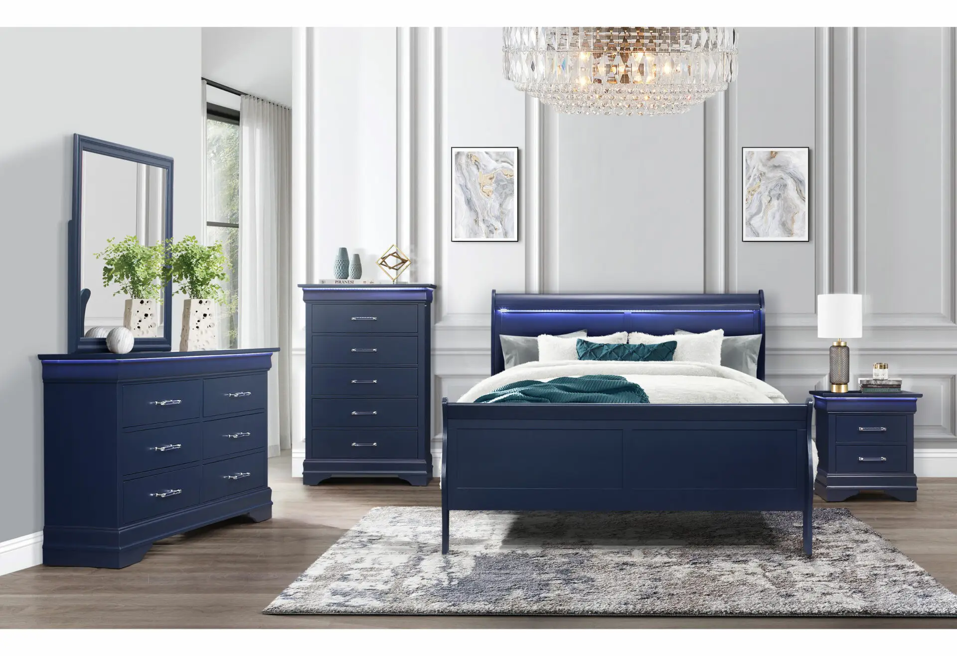 CHARLIE BLUE QUEEN BED WITH LED - Image 4