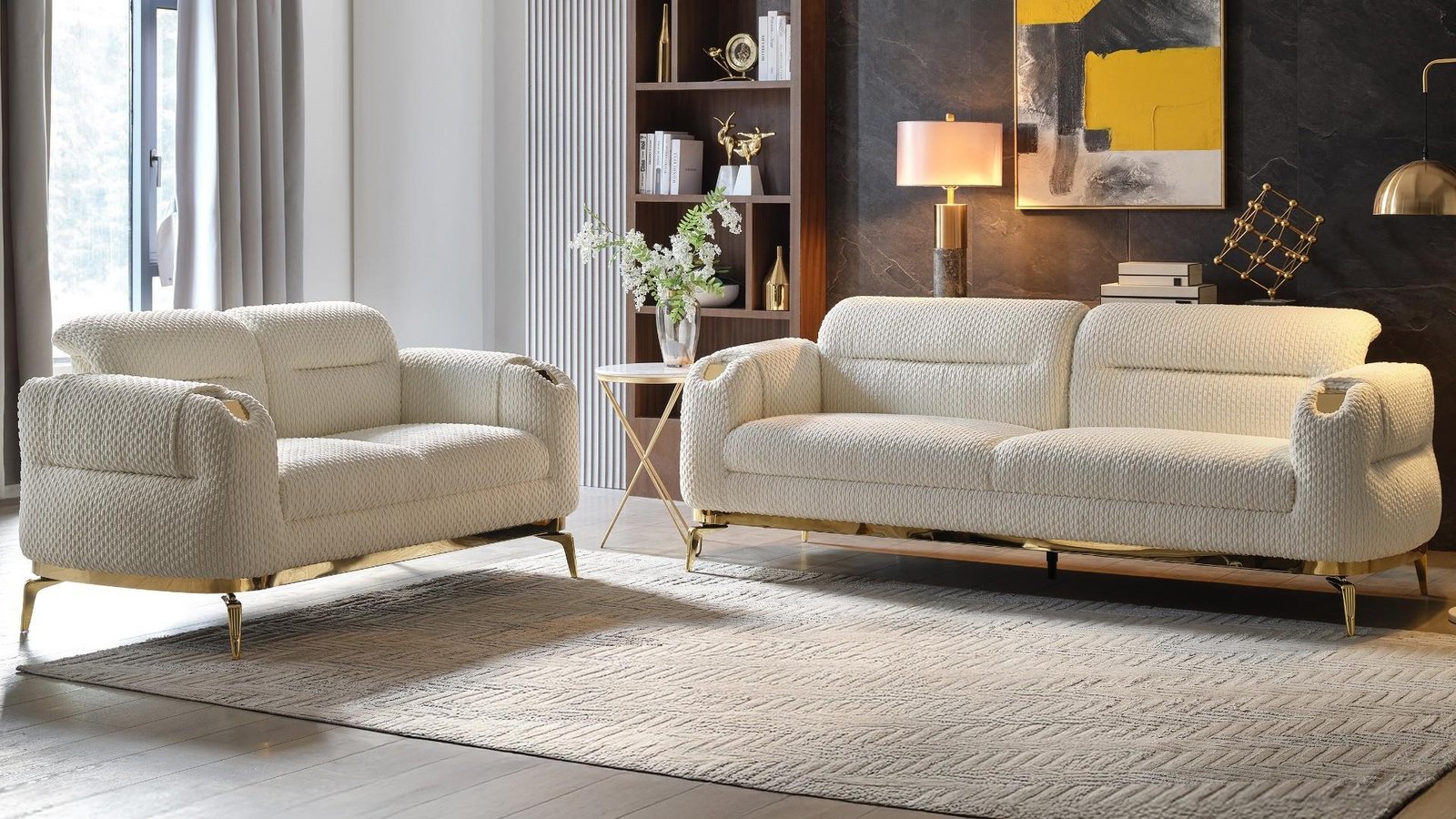 ZOE 2 PC Living Room Sets IN CREAM