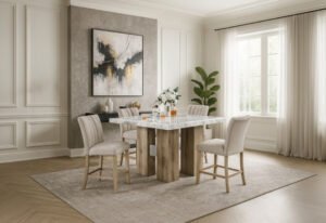 D04 NATURAL BAR TABLE + 6 D8685 BEIGE/NAT BAR STOOL