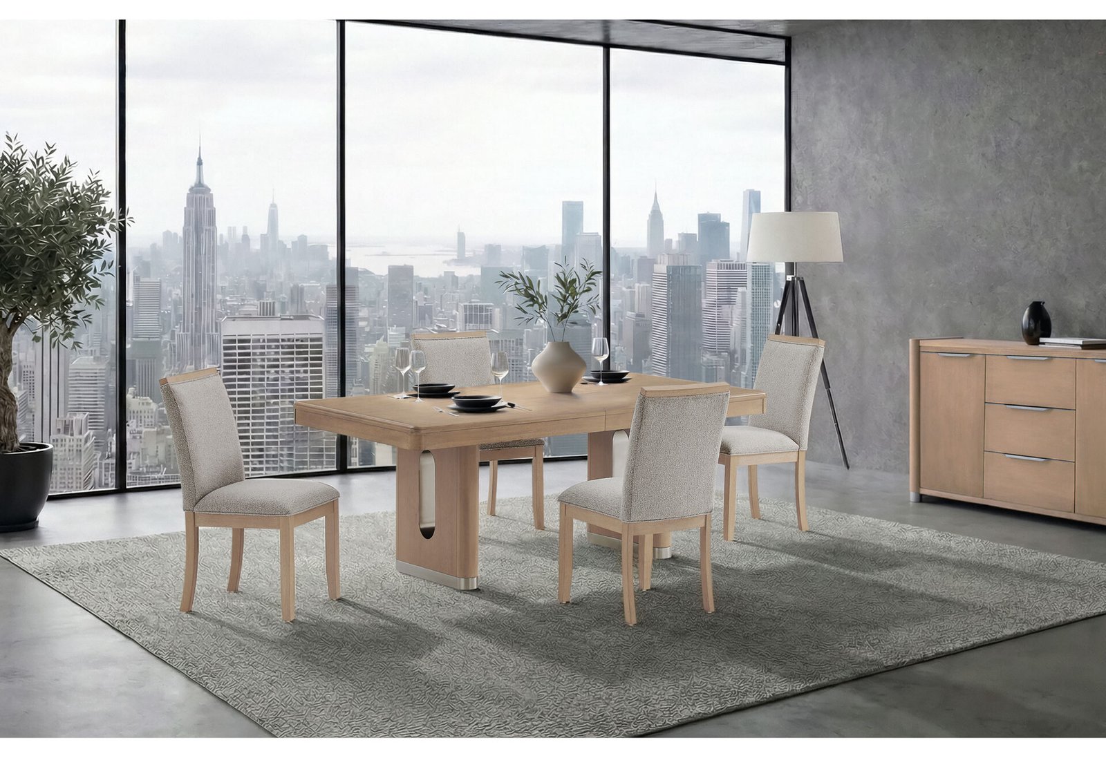 D1248 NATURAL DINING TABLE AND 4 DINING CHAIRS