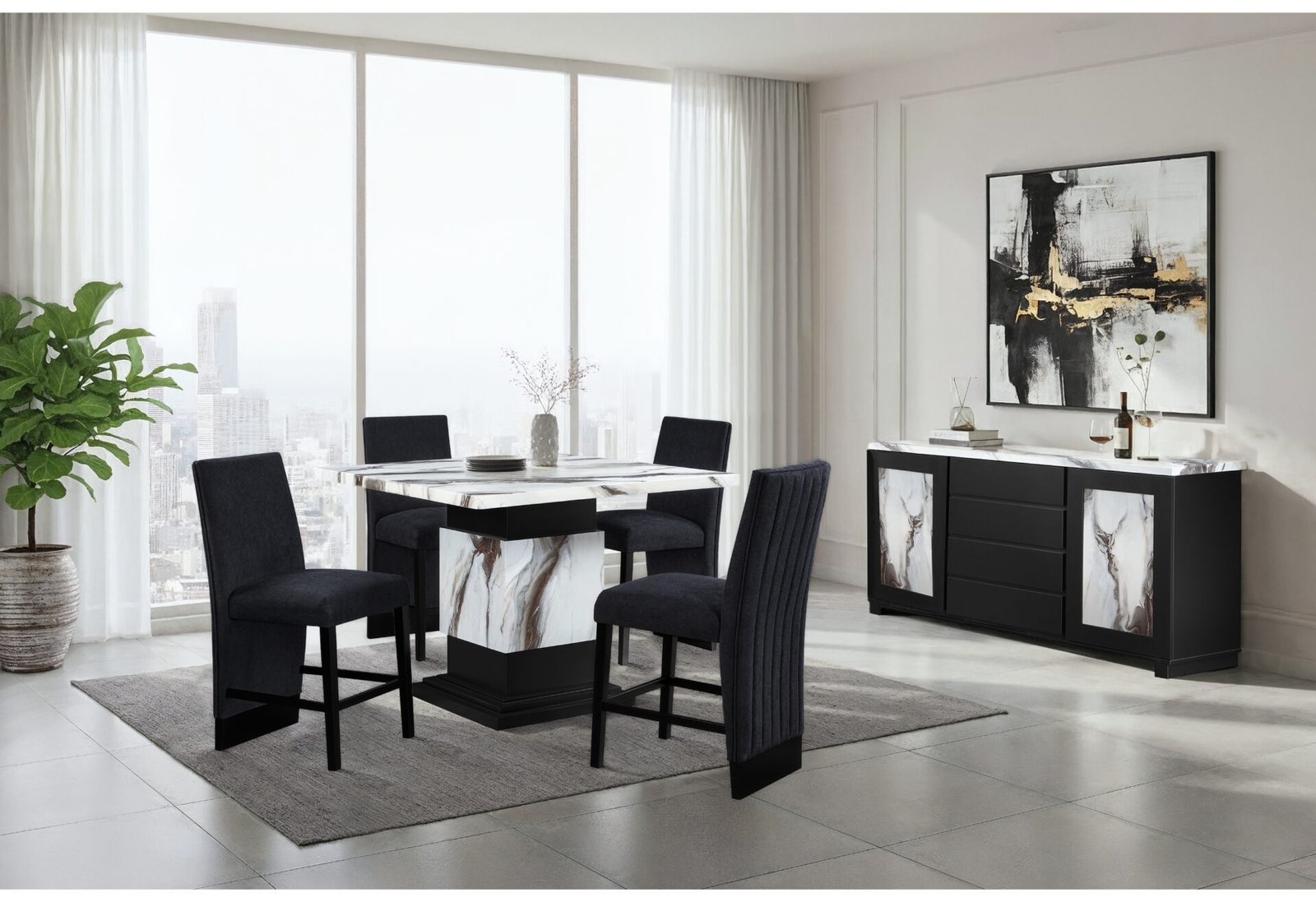 D12 BAR TABLE AND 4 BAR STOOLS