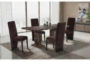 D12 BROWN DINING TABLE WITH 8 D12 BROWN DINING CHAIRS