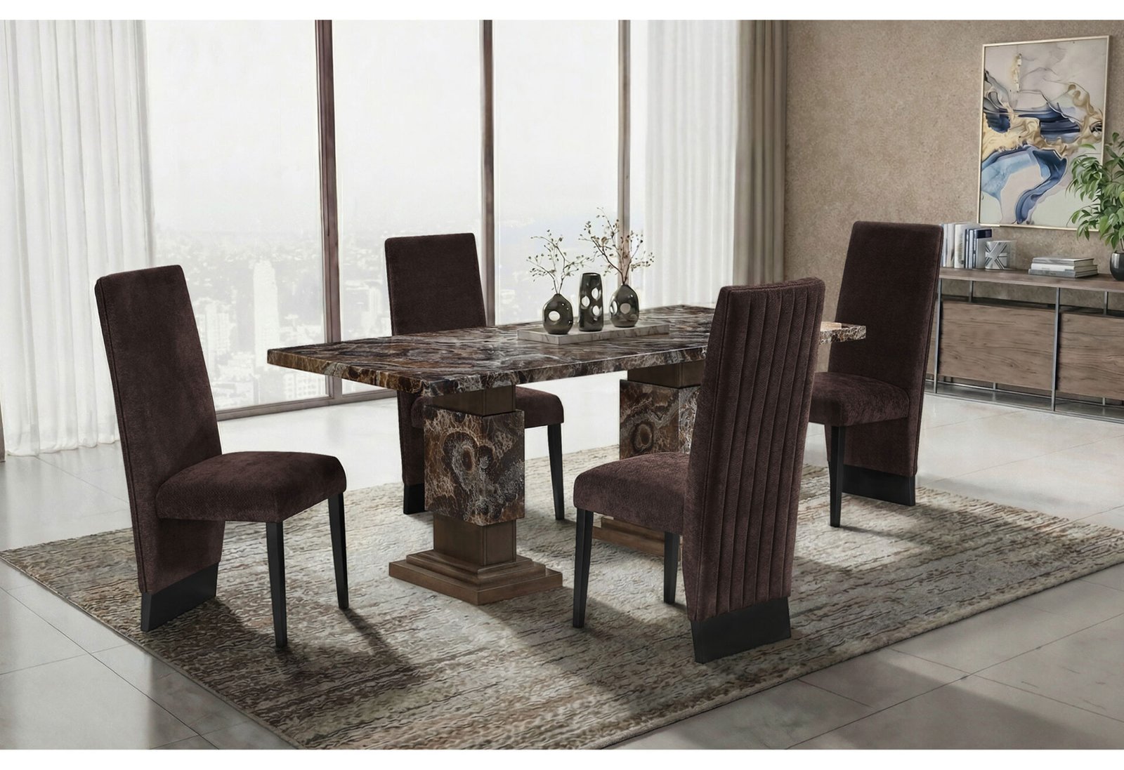 D12 BROWN DINING TABLE WITH 8 D12 BROWN DINING CHAIRS