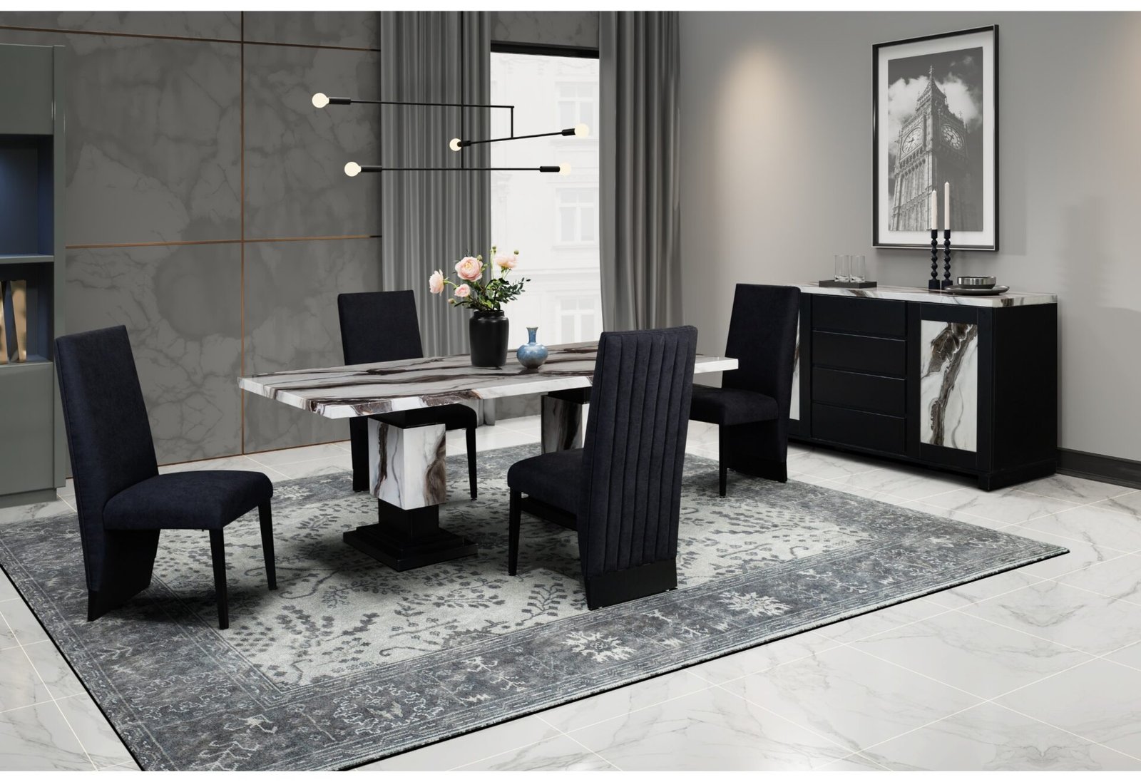 D12 DINING TABLE AND 8 D12 BLACK DINING CHAIRS