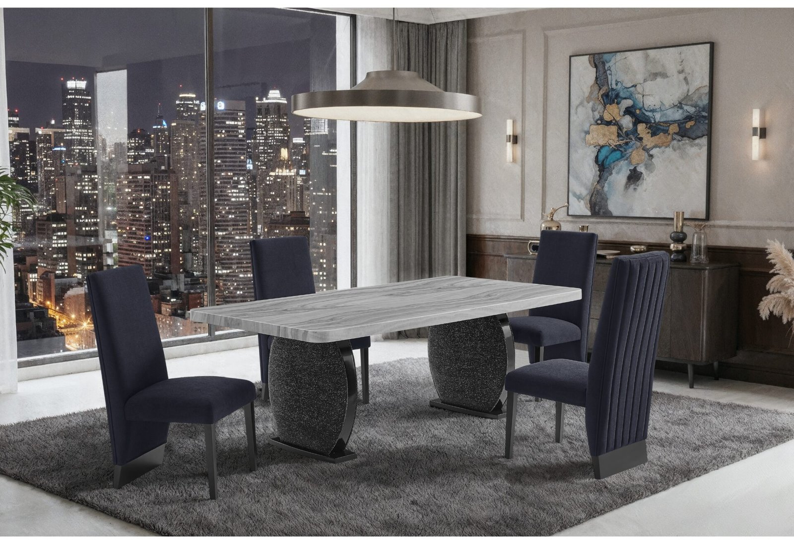 D2502 DINING TABLE AND 4 D12 BLACK DINING CHAIR
