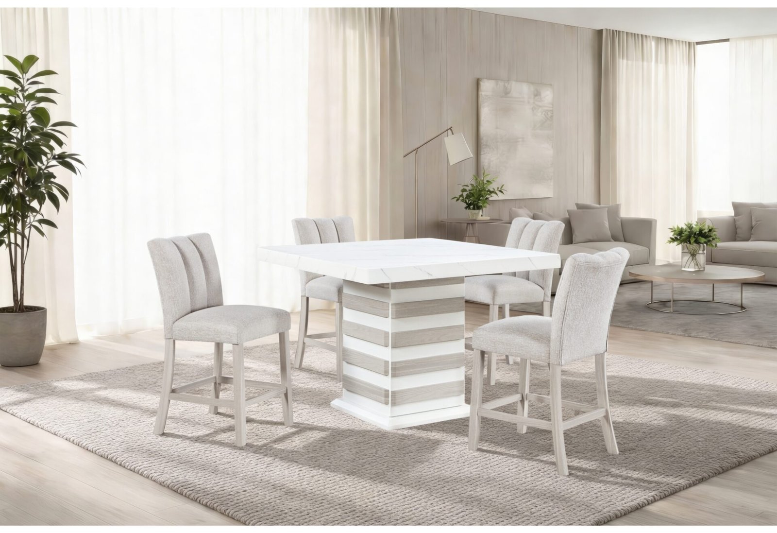 D2507 BAR TABLE WITH 6 D06 BAR STOOLS BEIGE