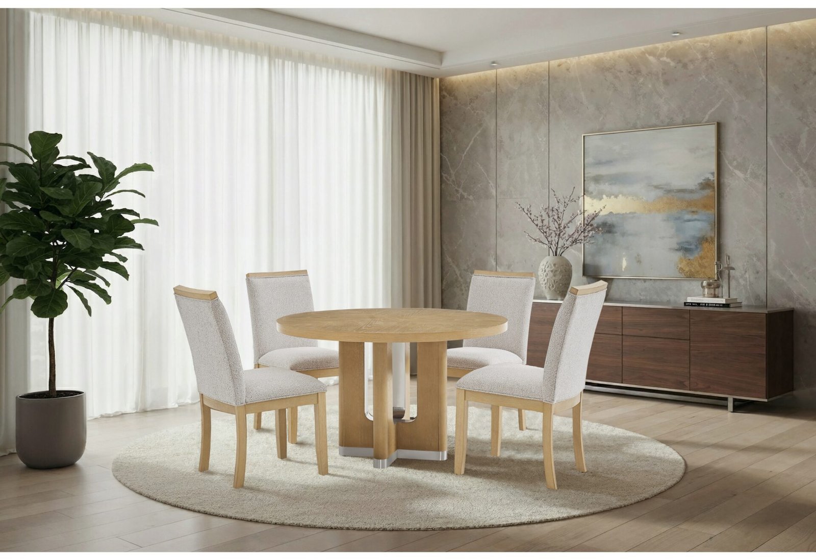 D3124 NATURAL DINING TABLE 48″ AND 4 D1248 DINING CHAIR
