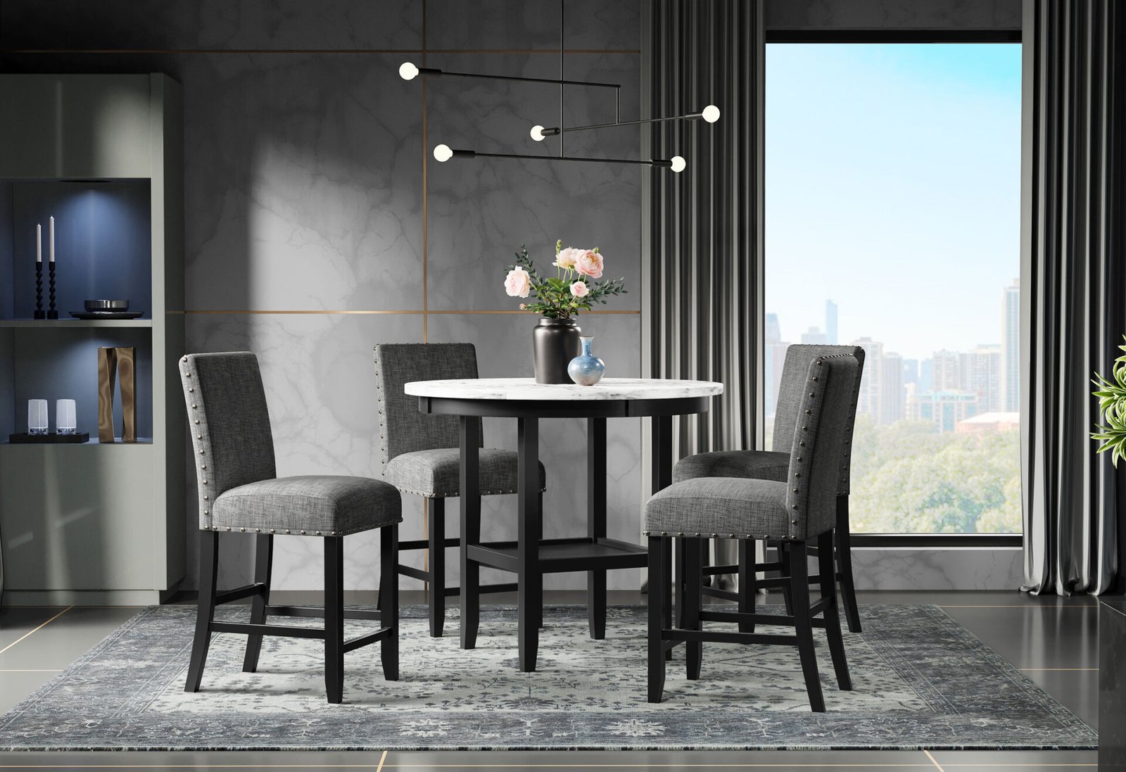D40011 BAR TABLE + 6 D1622 BAR STOOLS