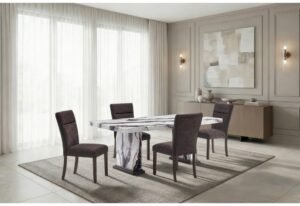 D8212 DINING TABLE WITH 6 D8212 DINING CHAIRS BROWN