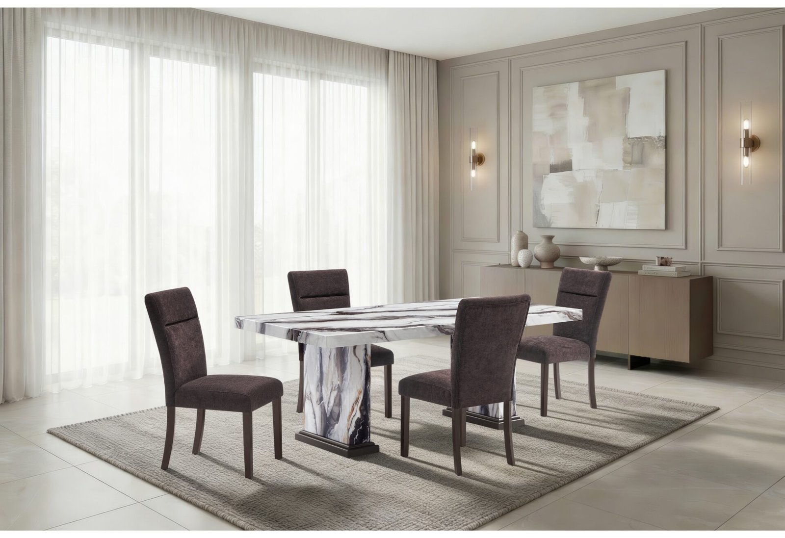 D8212 DINING TABLE WITH 4 D8212 DINING CHAIRS BROWN