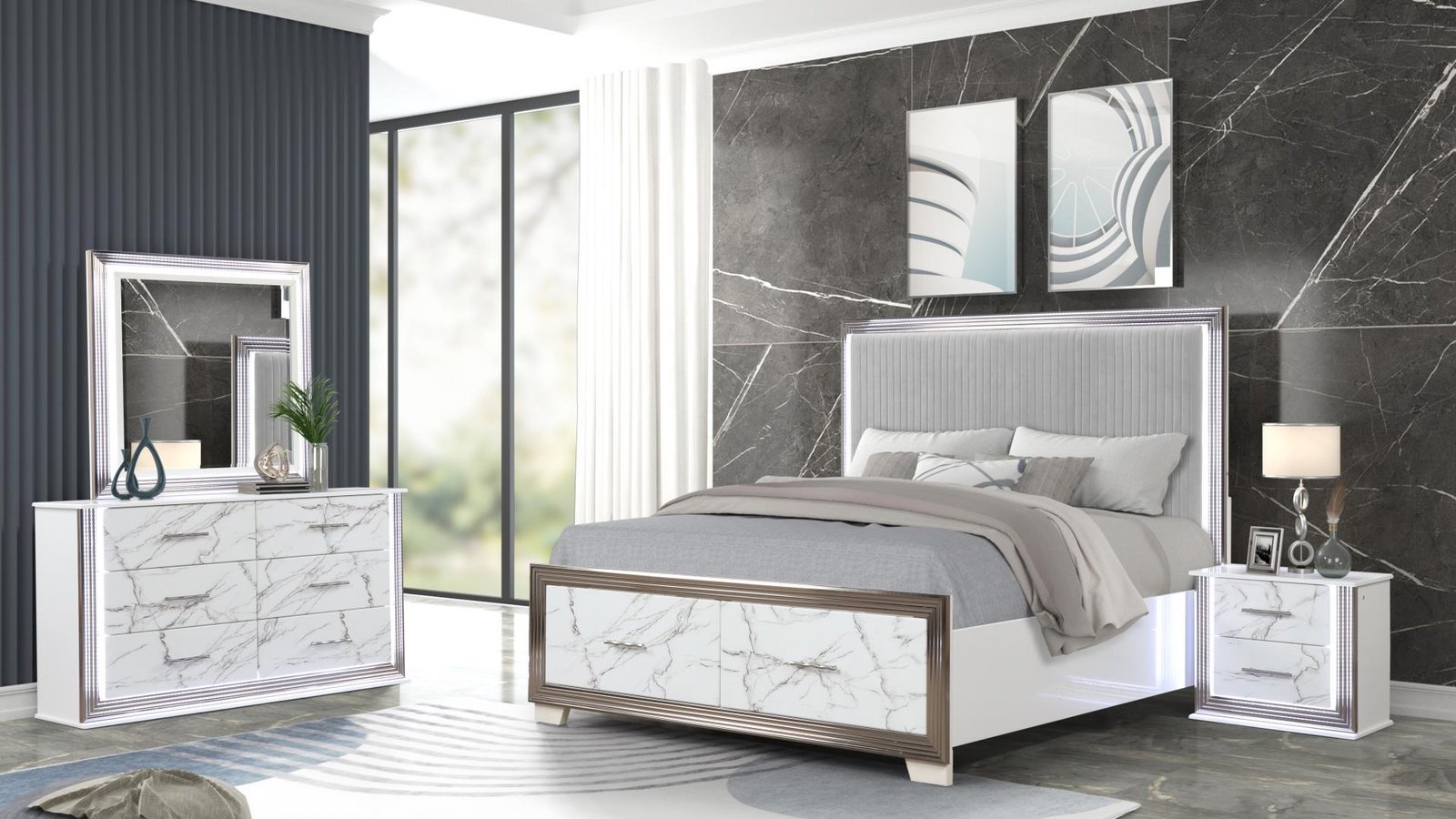 DESIRE KING 4 PC BEDROOM SET IN WHITE