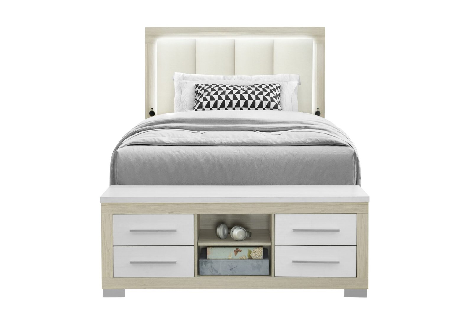 EMMA NATURAL/WHITE FULL BED WITH LED AND USB