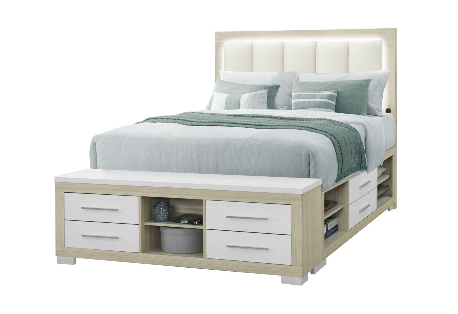 EMMA NATURAL/WHITE QUEEN BED WITH LED AND USB - Image 2