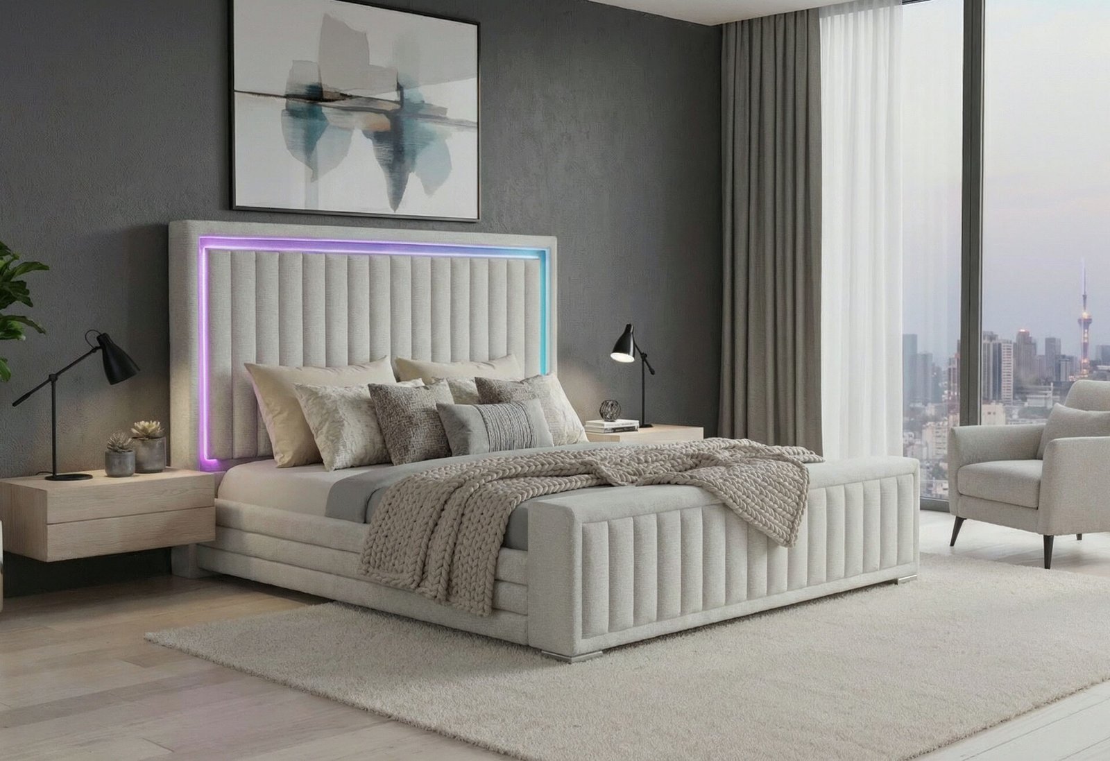 ELIAS GREY QUEEN BED WITH IMMERSIVE SOUND