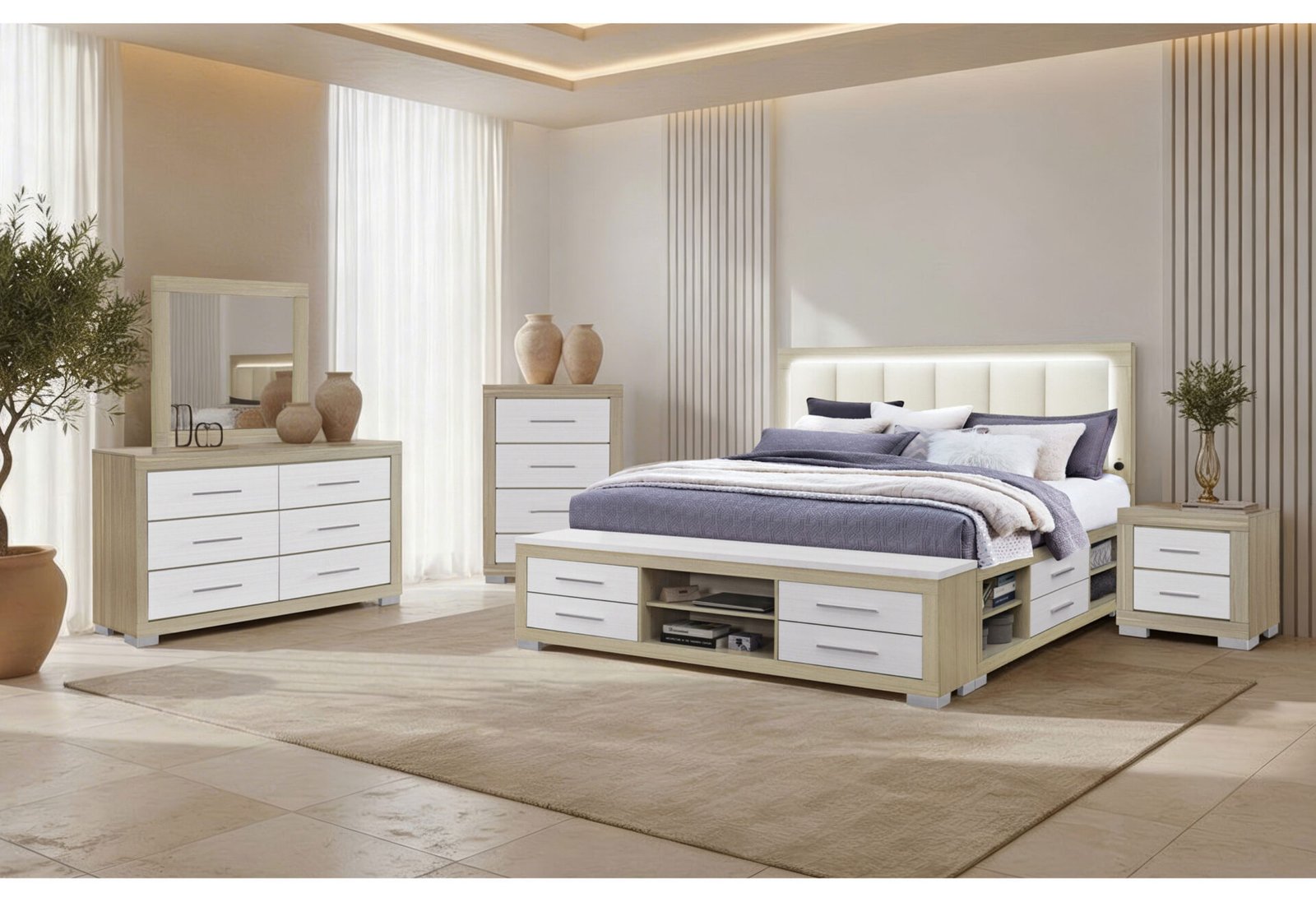 EMMA NATURAL/WHITE KING BED GROUP