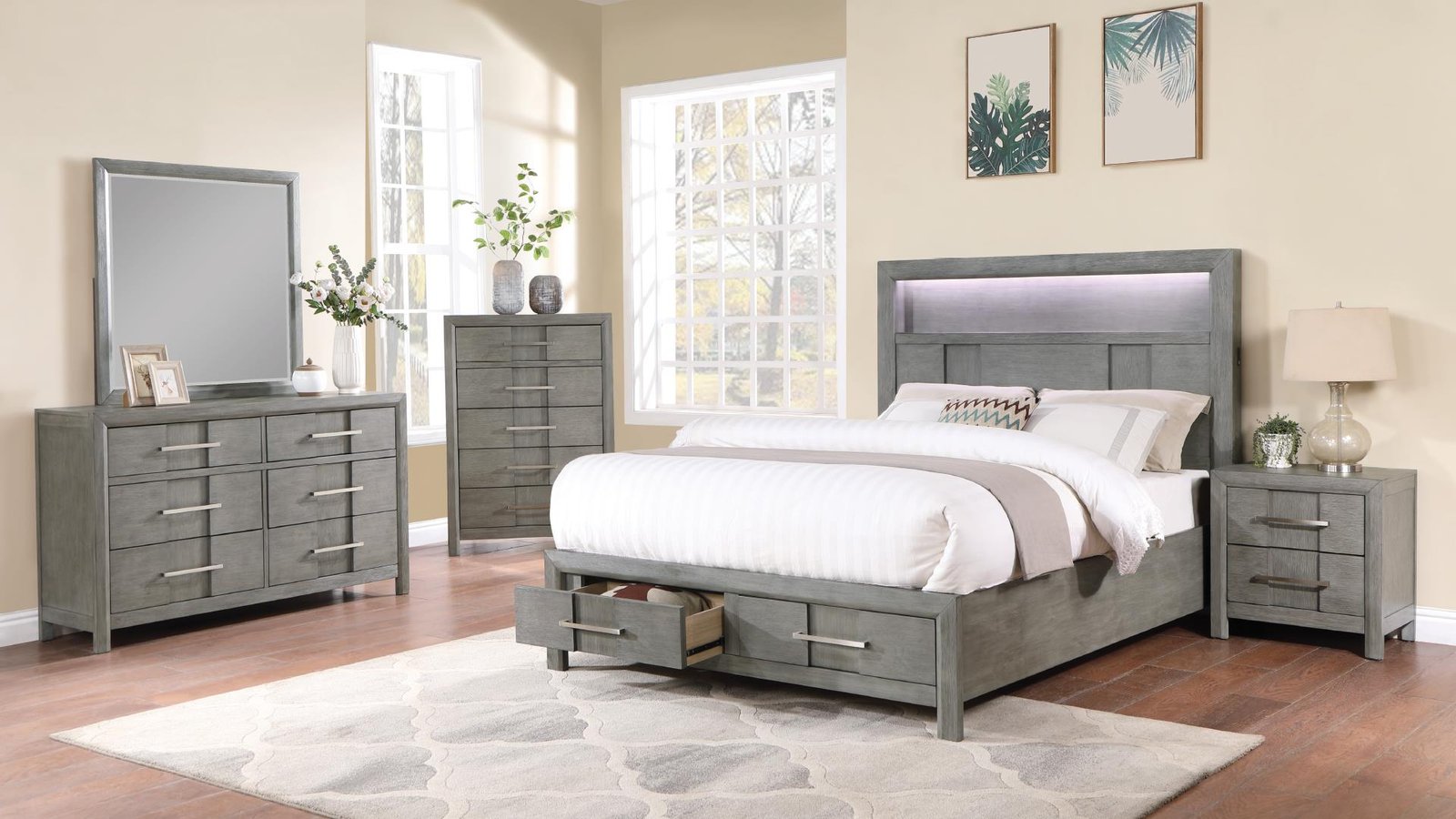 KENZO KING 5 PC BEDROOM SET IN GRAY