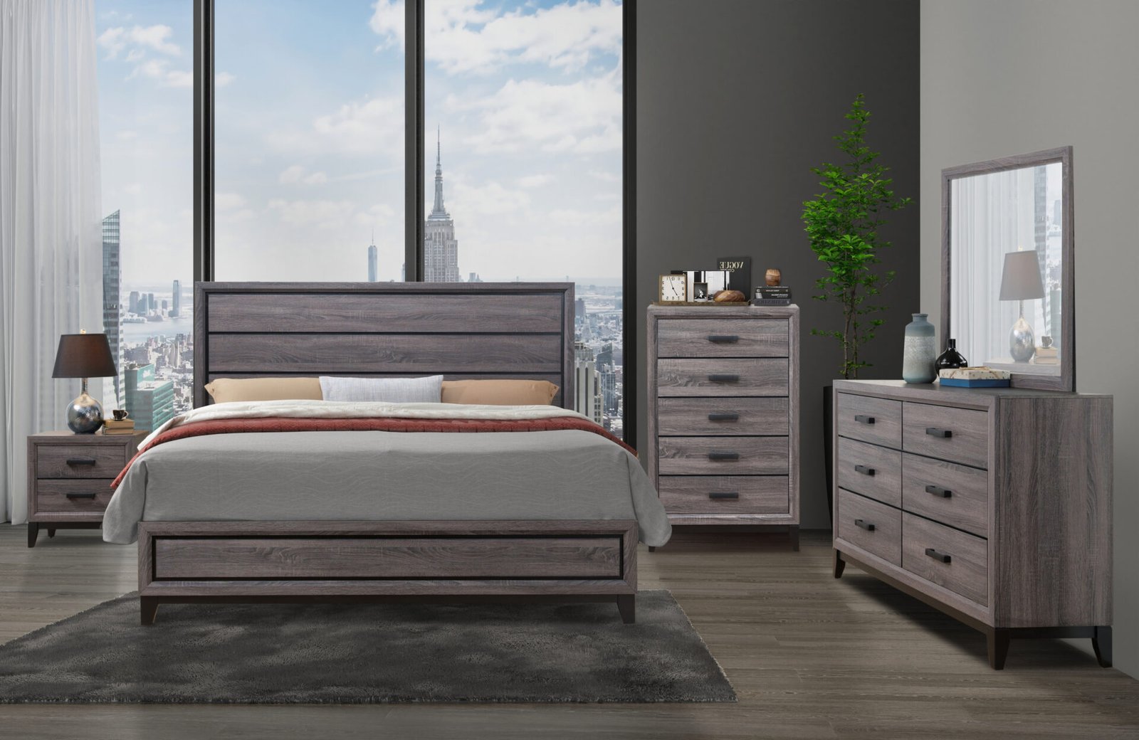 KATE GREY KING BED GROUP