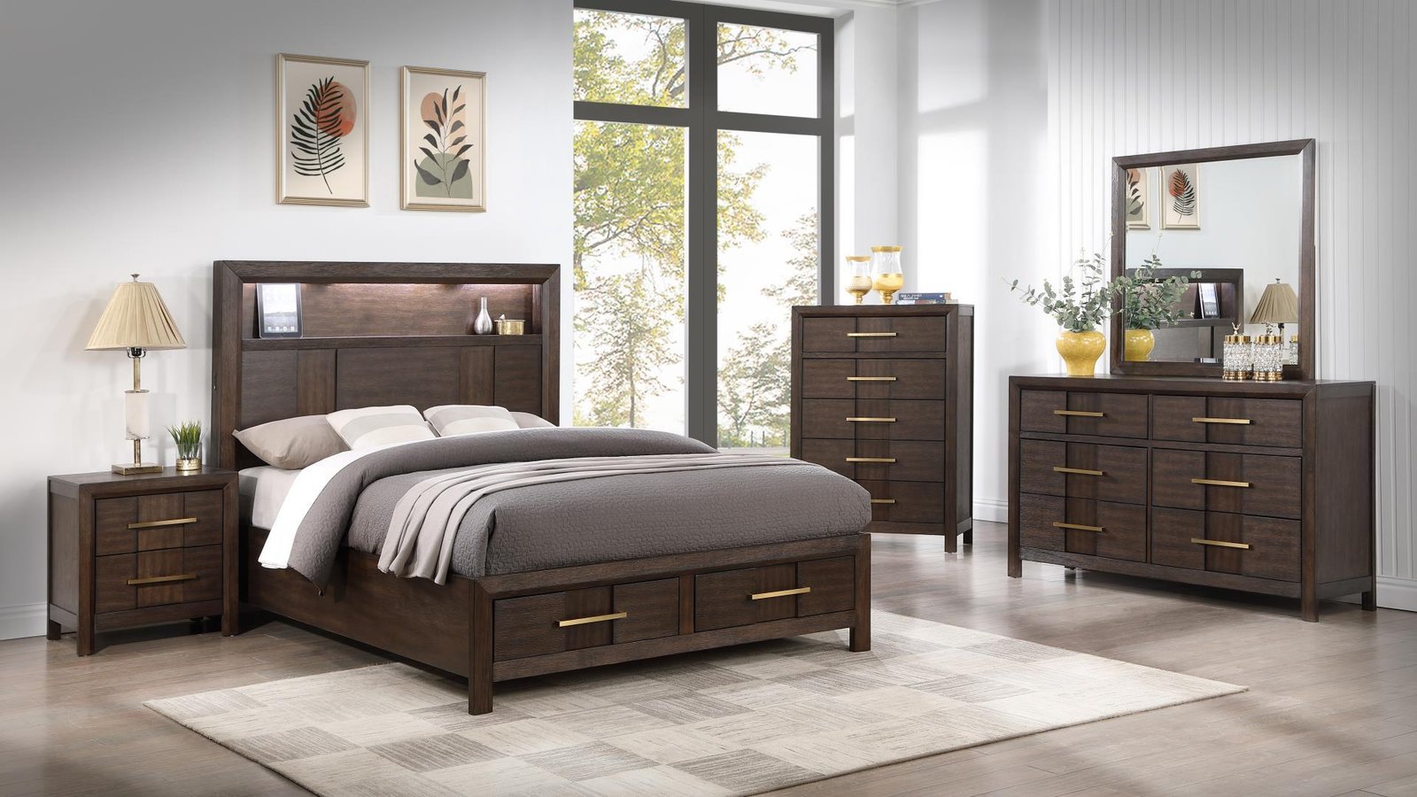 KENZO KING 5 PC BEDROOM SET IN WALNUT