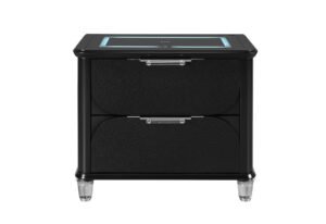 LANDO BLACK NIGHTSTAND WITH SPEAKER AND WIRELESS CHARGING PLATFORM