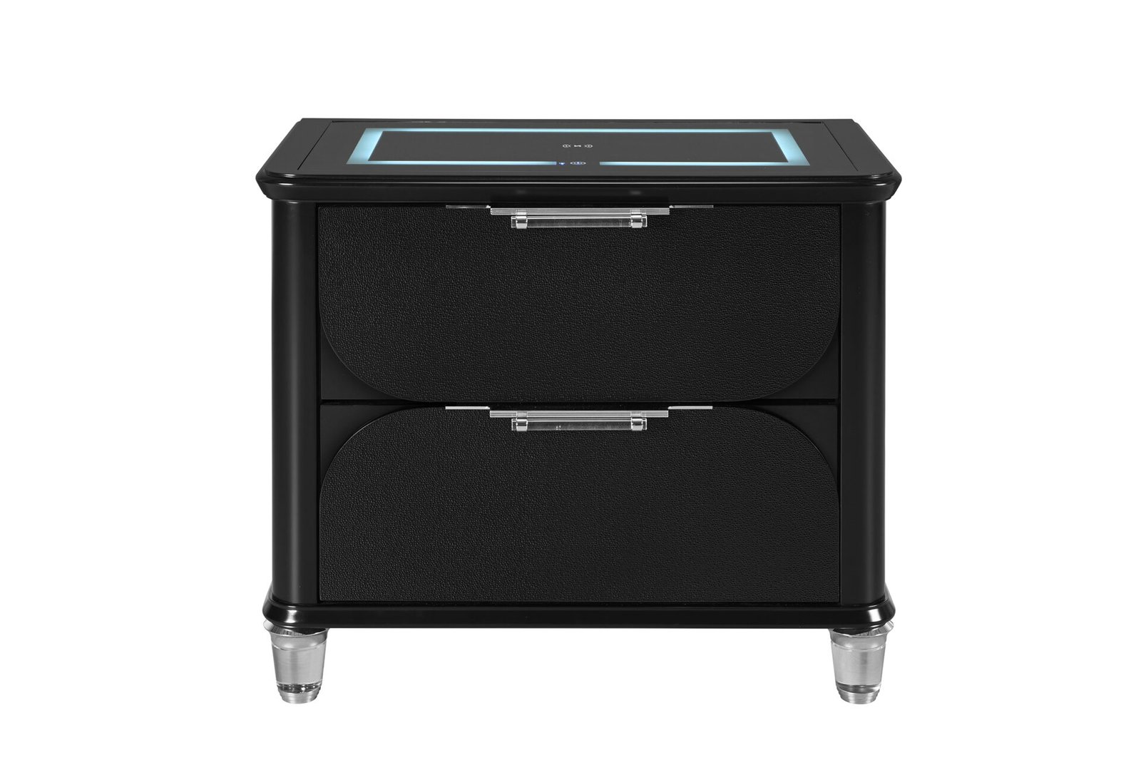 LANDO BLACK NIGHTSTAND WITH SPEAKER AND WIRELESS CHARGING PLATFORM