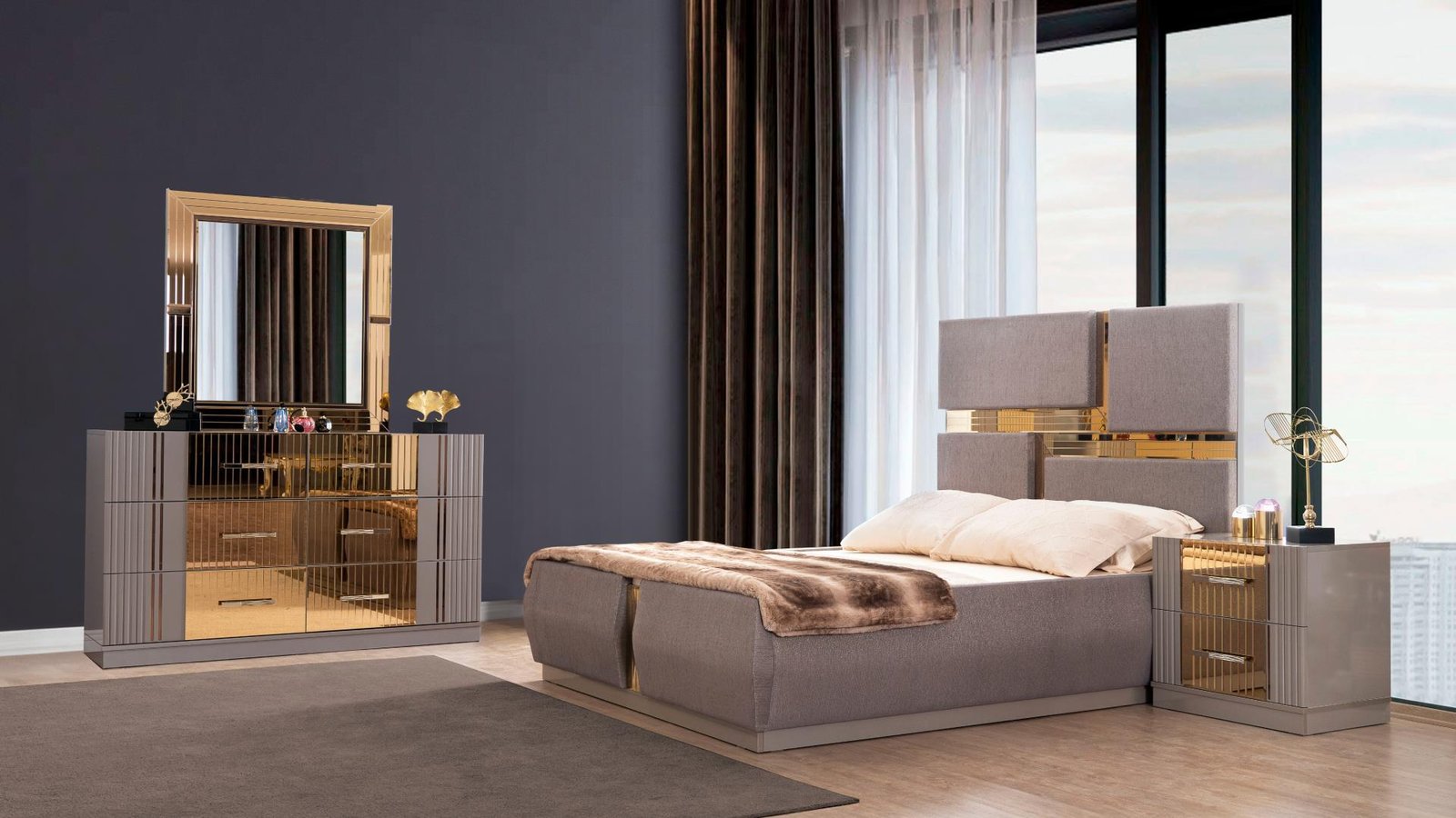 LORENZO QUEEN 4 PC BEDROOM SET IN RIVER SAND GRAY