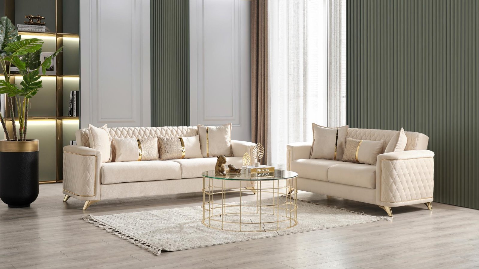 LUNA 2 PC Living Room Sets IN IVORY